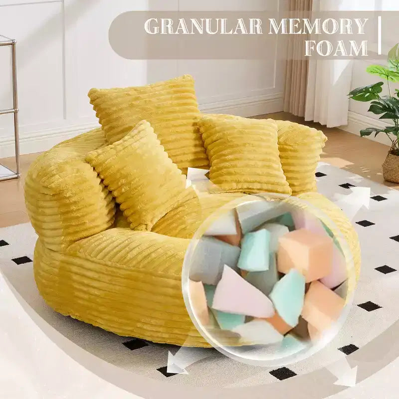 Bean Bag Sofa for Adults Kids, Oversized Corduroy Bean Bag Chair with 3 Pillows & Armrest for Living Room Bedroom - ModernLuxe