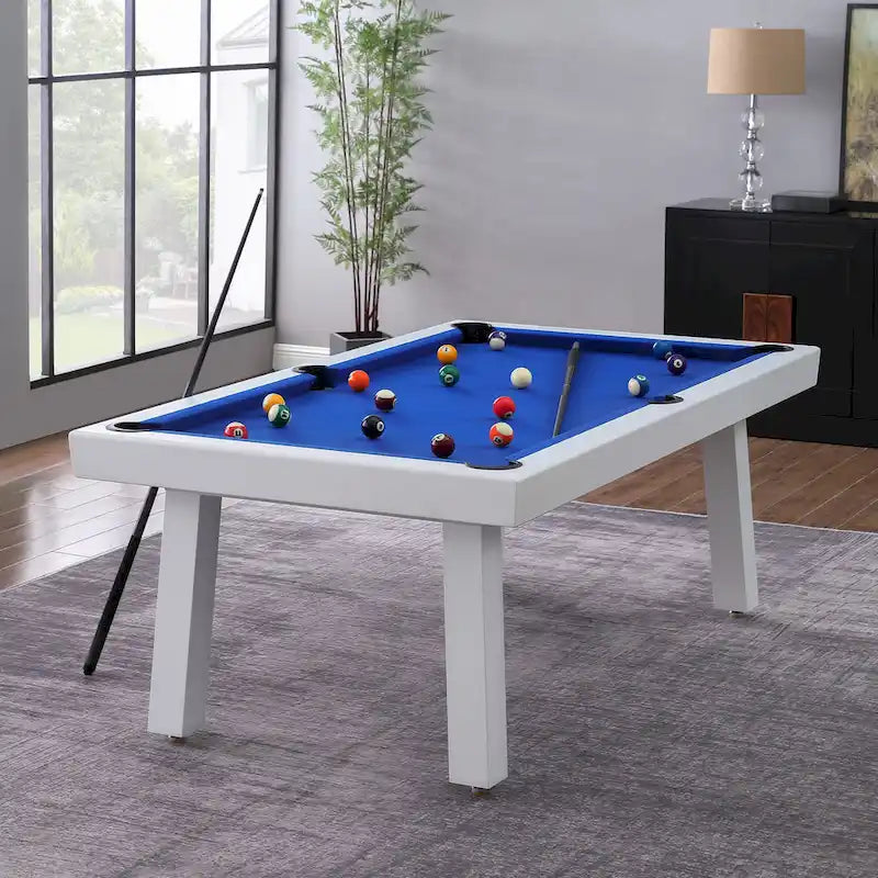 Norwalk Indoor/Outdoor 7ft Slate Pool Table 6-Seater Dining Set with 4 Benches & Accessories, White Finish