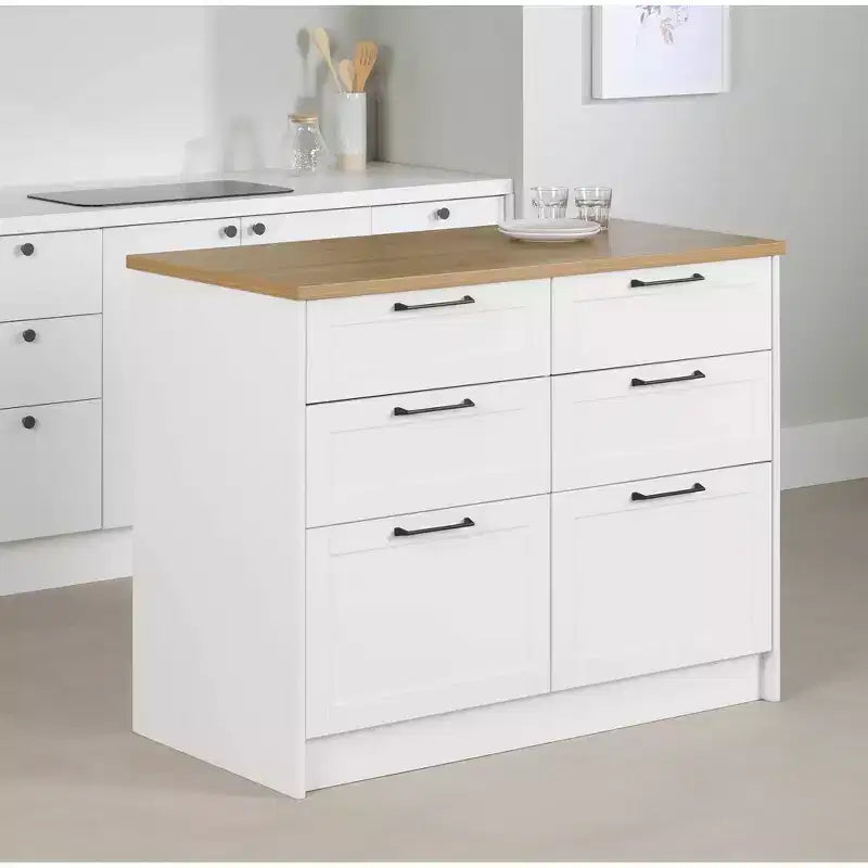 6-Drawer Kitchen Island ¨C Farmhouse Style, White & Maple Nutmeg, 47.25W