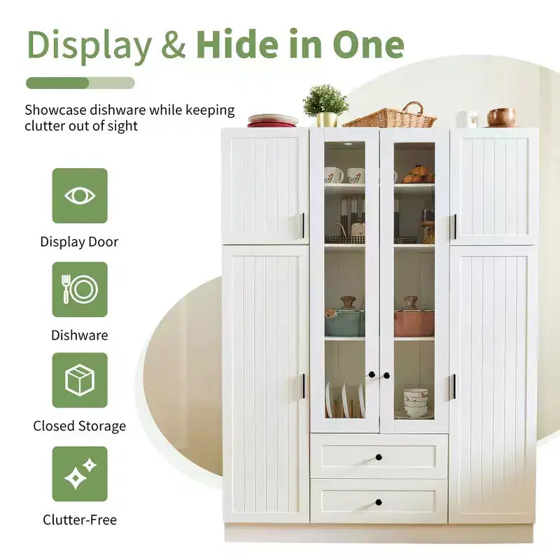 Whisen 71H Freestanding Kitchen Storage Pantry, Large Dining Storage Cabinet Cupboard Sideboards With 6 Doors, Adjustable Shelves