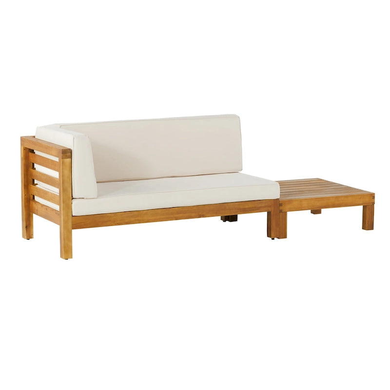 Oana Outdoor Acacia Wood Left Arm Loveseat and Coffee Table Set with Cushion by Christopher Knight Home