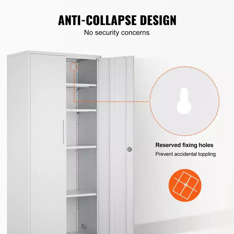 VEVOR Metal Storage Cabinet, Steel Locking Storage Cabinet with 2 Magnetic Doors and 4 Adjustable Shelves,71 Metal Cabinet 200 lbs Capacity, White