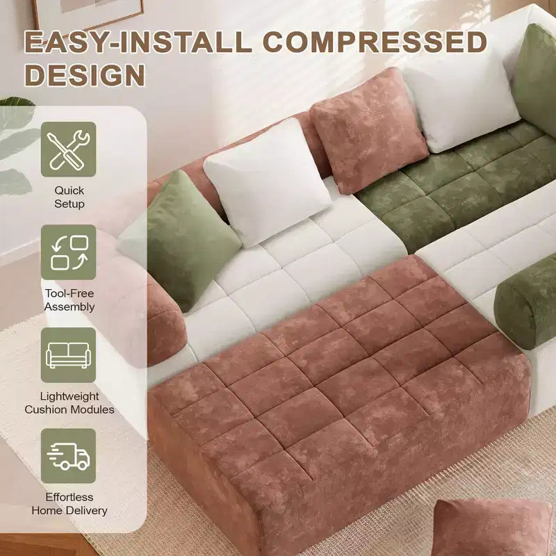 110.23 in. W Colorblock Modular 4-Seater Chenille Sofa with Curved Armrests