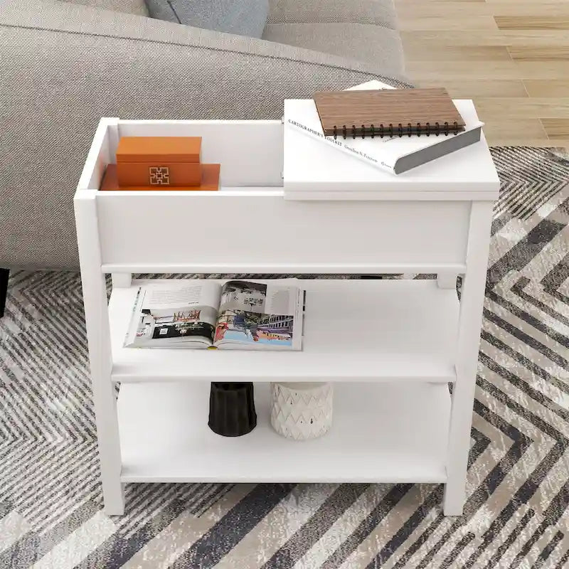 Narrow Flip Top Side Table with Drawer End Table with 2-Tiers Open Storage Shelves Sofa Table for Living Room,Bedroom