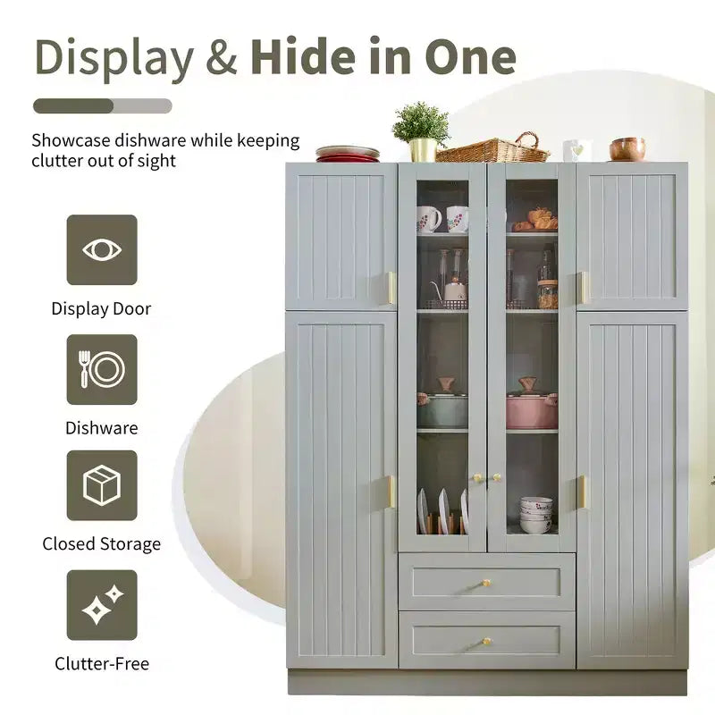 Whisen 71H Freestanding Kitchen Storage Pantry, Large Dining Storage Cabinet Cupboard Sideboards With 6 Doors, Adjustable Shelves