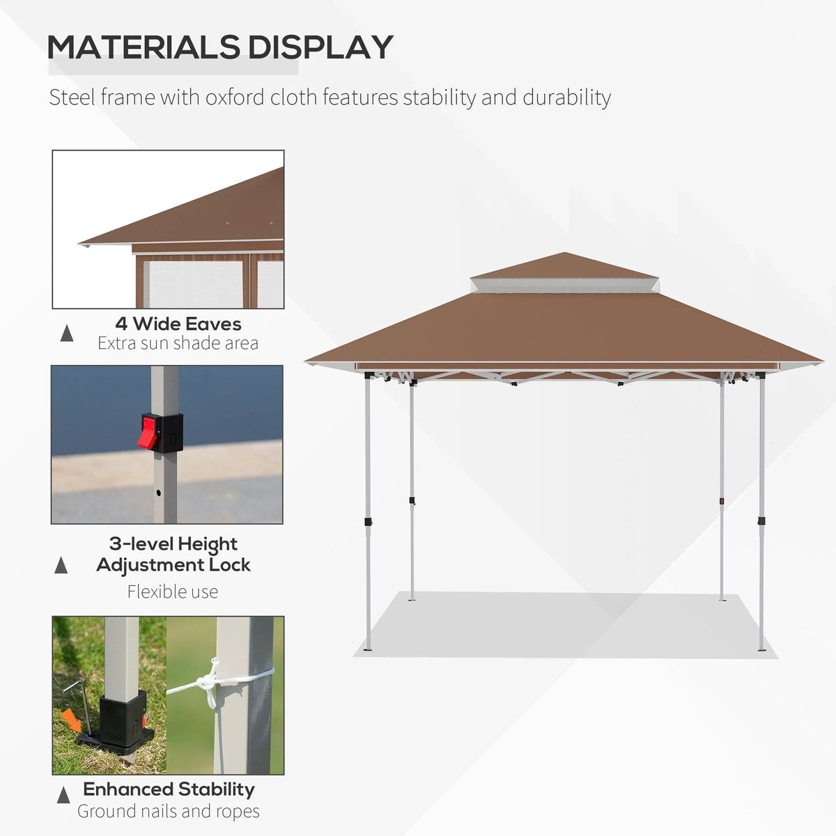 Outsunny 12 x 12 Pop Up Canopy Sun Shade Instant Tent Folding with Mesh Sidewall Netting, 3-Level Adjustable Height
