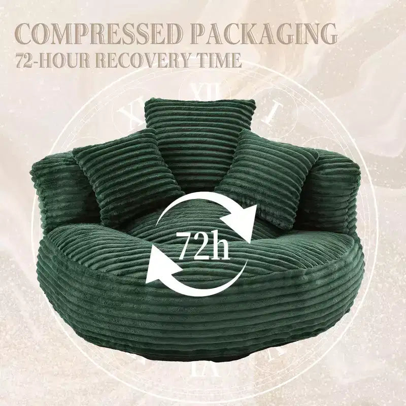 Bean Bag Sofa for Adults Kids, Oversized Corduroy Bean Bag Chair with 3 Pillows & Armrest for Living Room Bedroom - ModernLuxe
