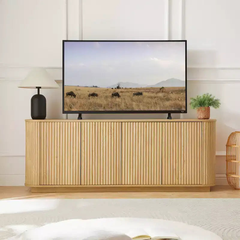 JVNOXK Wavy Wood Grain Sideboard, Vertical Stripes, TV Cabinet, Suitable for Bedroom/Entrance Hall. Natural Wood , 64W  15D  24H