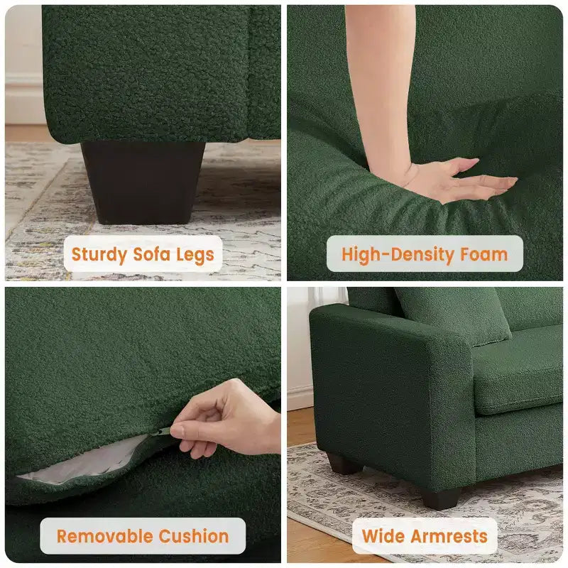 83W Modern 3-Seater Sofa with Deep Seat, Soft Fabric, Wide Armrest, Removable Washable Cushion Cover