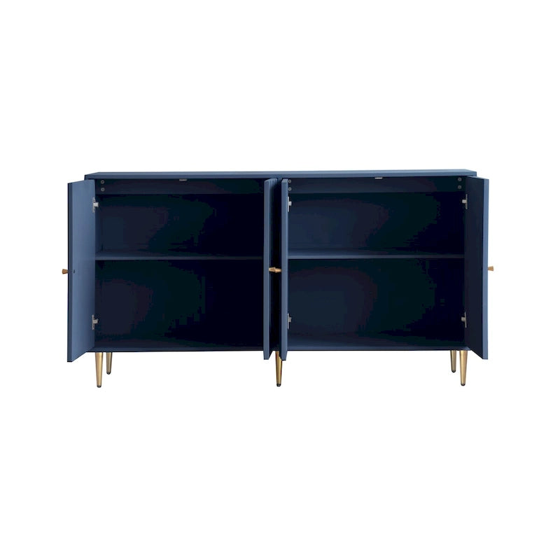 60-in Modern Blue/ Grey Lacquered 4 Door Wooden Sideboard Buffet Server Accent Storage Cabinet