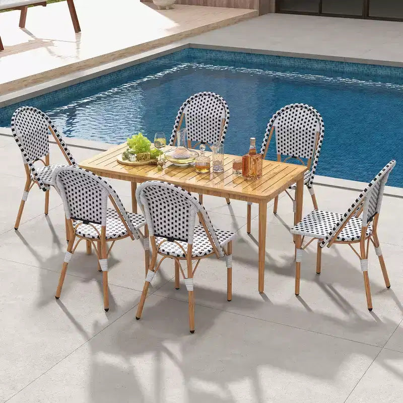 Costway French Bistro Chair Set of 4 w/ Hand-woven Rattan Galvanized Metal Frame Outdoor