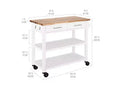 Acacia Wood Top Rolling Kitchen Cart Island Table with Drawers, 38.4 W x 18.5 D, White