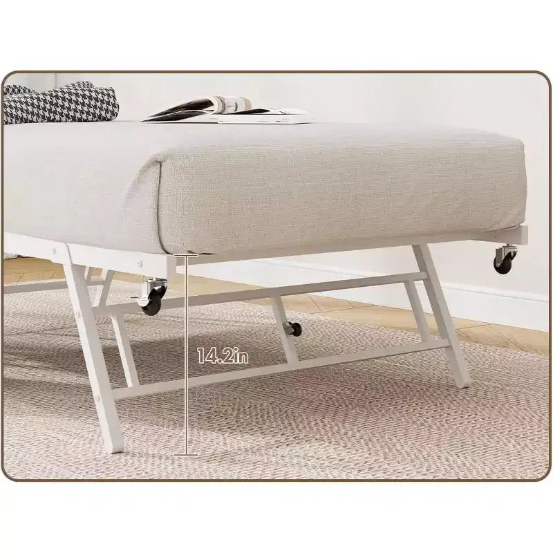 Twin Size Daybed with Trundle, Metal Frame with Wavy Wood Grain Headboard, Lockable Casters, Space-Saving Sofa Bed, No Box Spring Needed