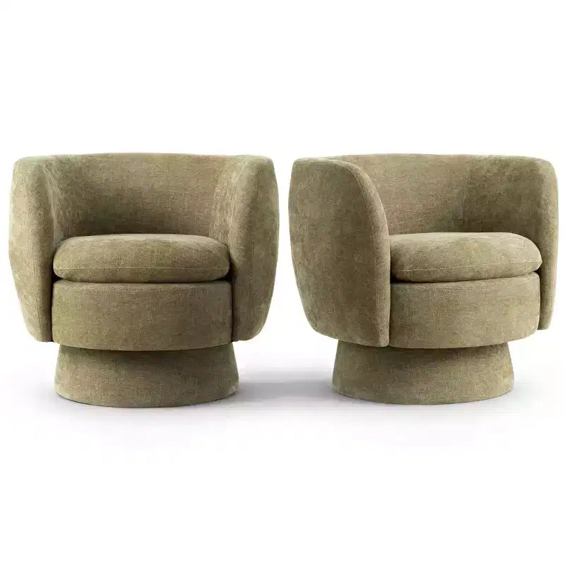 Set of 2 Modern Swivel Barrel Chair with Upholstered Fabric, 360 Rotating Accent Lounge Chair for Living Room, Bedroom-Panipeachy