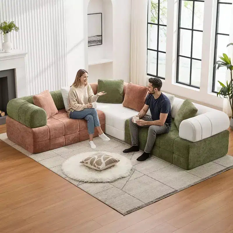 110.23 in. W Colorblock Modular 4-Seater Chenille Sofa with Curved Armrests