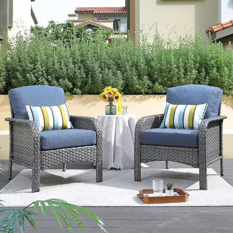 HOMLUX Set of 2 Patio Wicker Chairs Set Outdoor All Weather High Back Rattan Chairs