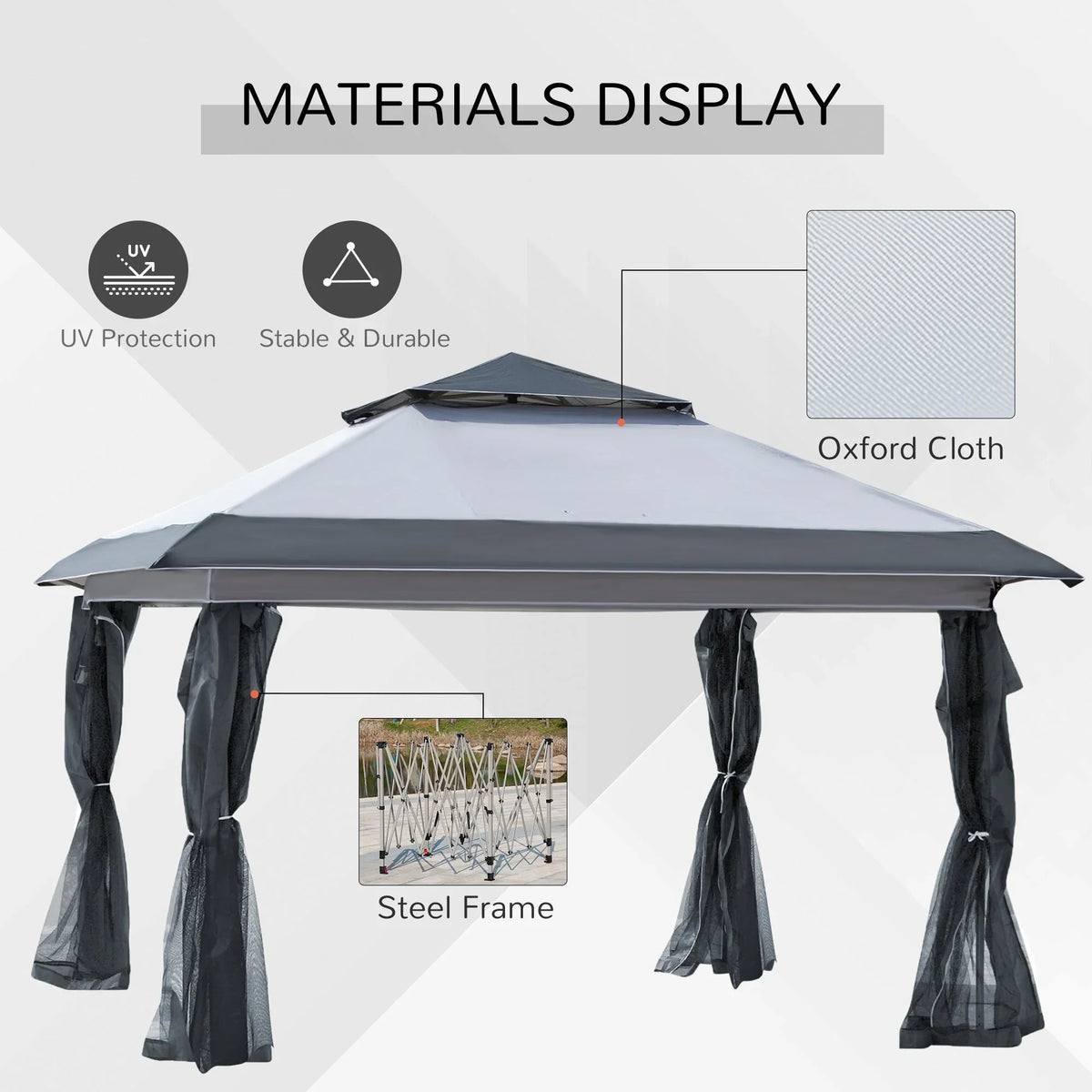 Outsunny 12 x 12 Pop Up Canopy Sun Shade Instant Tent Folding with Mesh Sidewall Netting, 3-Level Adjustable Height