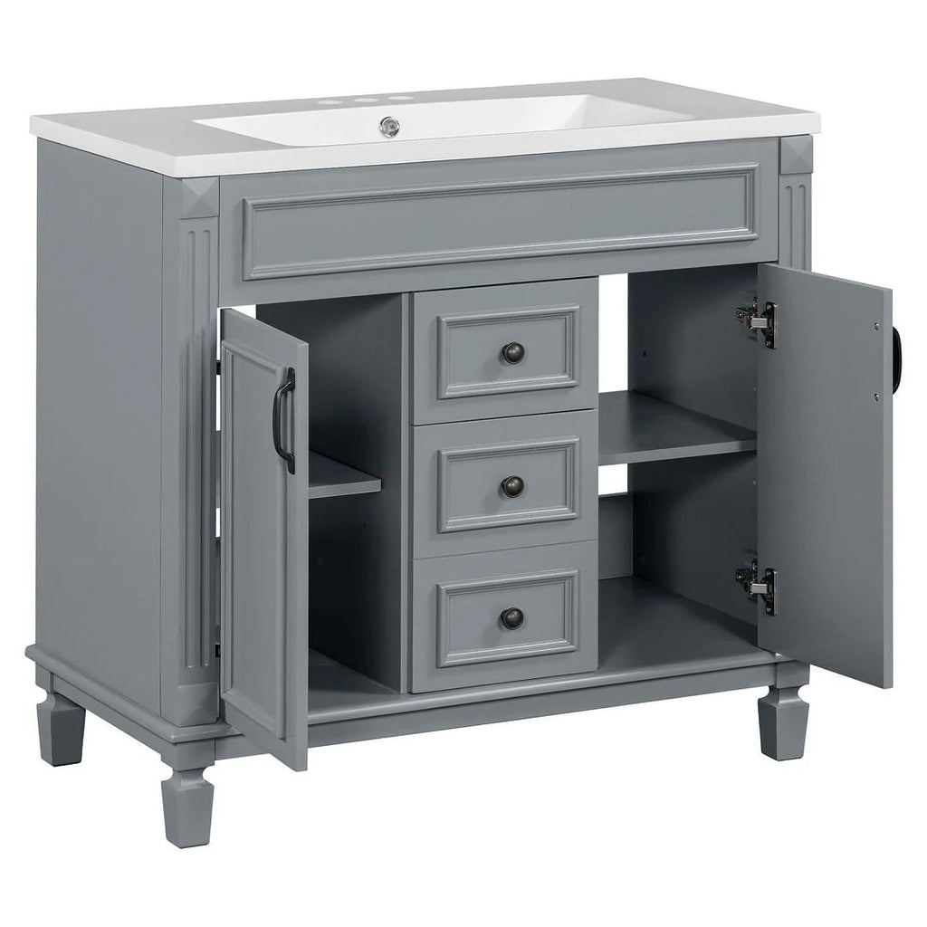 36 Modern Bathroom Vanity with Top Sink and Mirror Cabinet,2 Doors and 2 Drawers