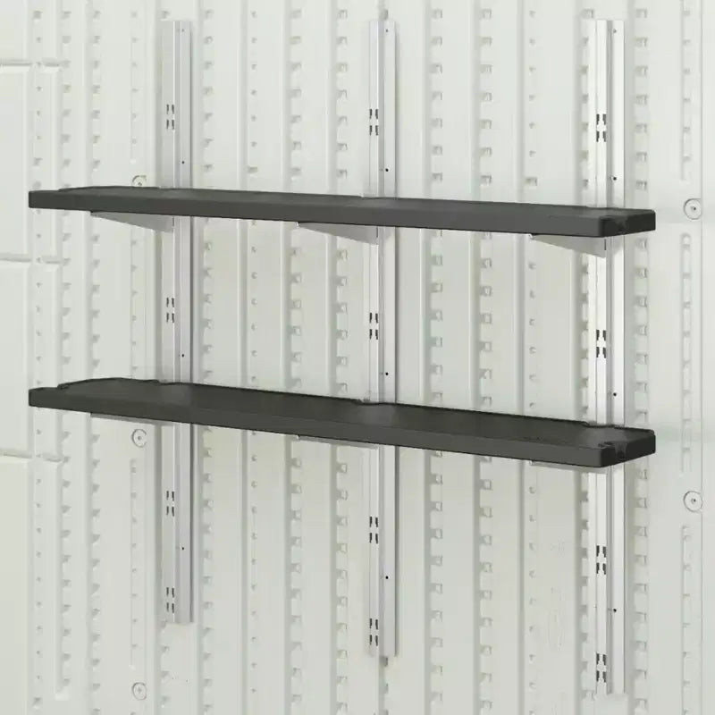 Suncast Vertical Shed 6 Shelf Kit Space Saving Wall Mount Outdoor Storage, Black