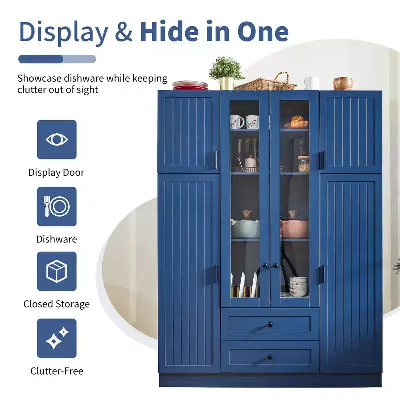 Whisen 71H Freestanding Kitchen Storage Pantry, Large Dining Storage Cabinet Cupboard Sideboards With 6 Doors, Adjustable Shelves