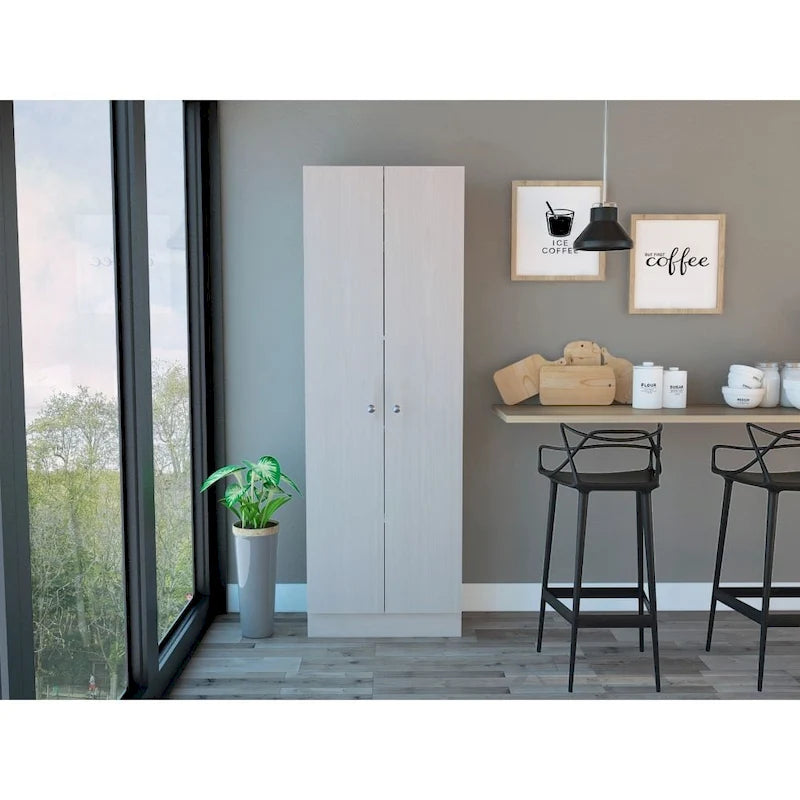 Armoire de rangement haute à double porte avec 5 étagères intérieures et poignées chromées