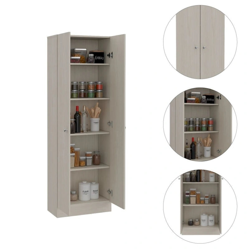 Armoire de rangement haute à double porte avec 5 étagères intérieures et poignées chromées