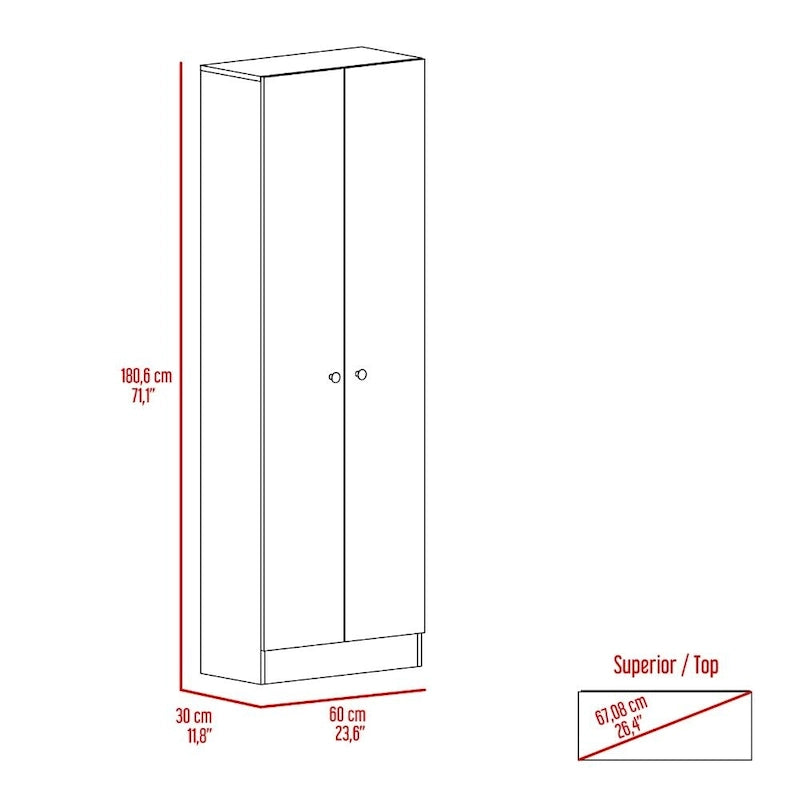 Armoire de rangement haute à double porte avec 5 étagères intérieures et poignées chromées