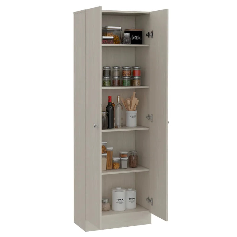 Armoire de rangement haute à double porte avec 5 étagères intérieures et poignées chromées