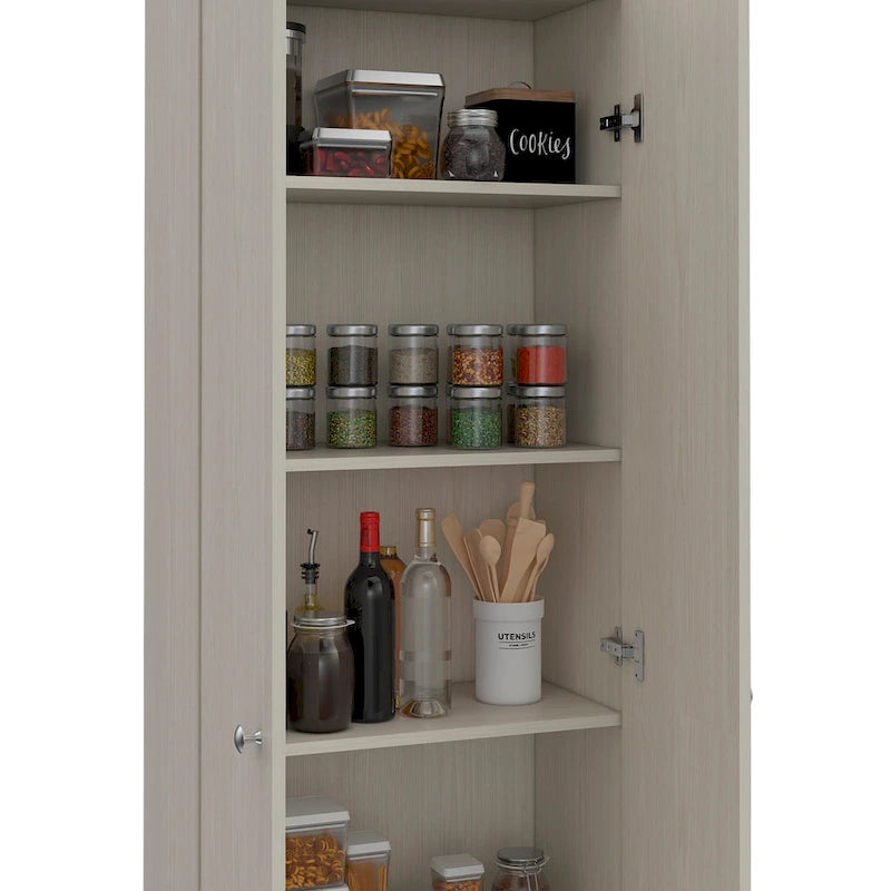 Armoire de rangement haute à double porte avec 5 étagères intérieures et poignées chromées