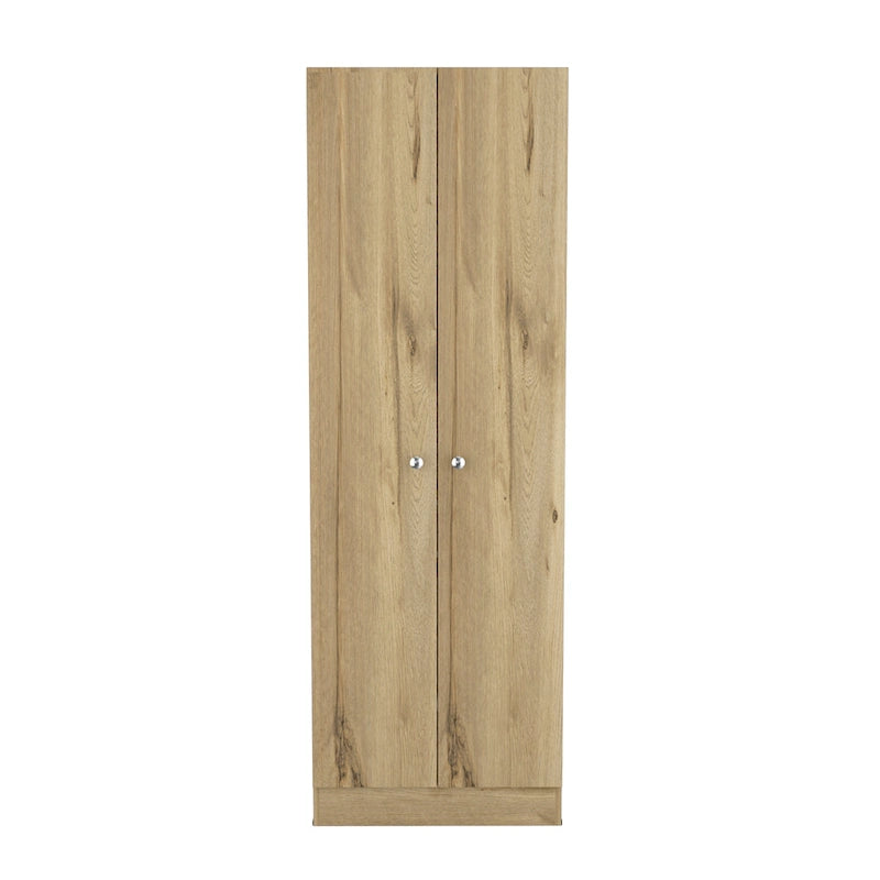 Armoire de rangement haute à double porte avec 5 étagères intérieures et poignées chromées