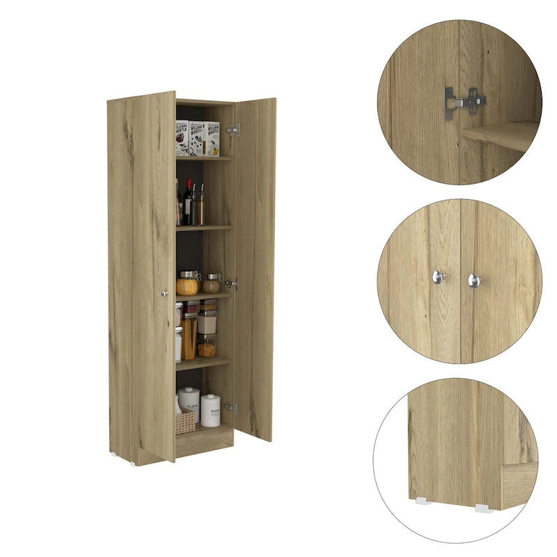 Armoire de rangement haute à double porte avec 5 étagères intérieures et poignées chromées
