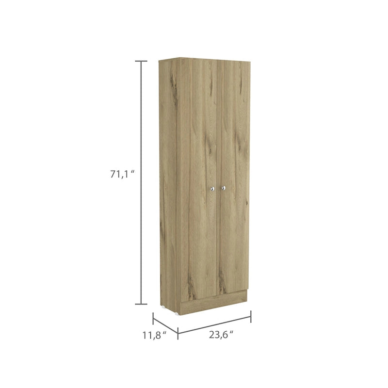 Armoire de rangement haute à double porte avec 5 étagères intérieures et poignées chromées