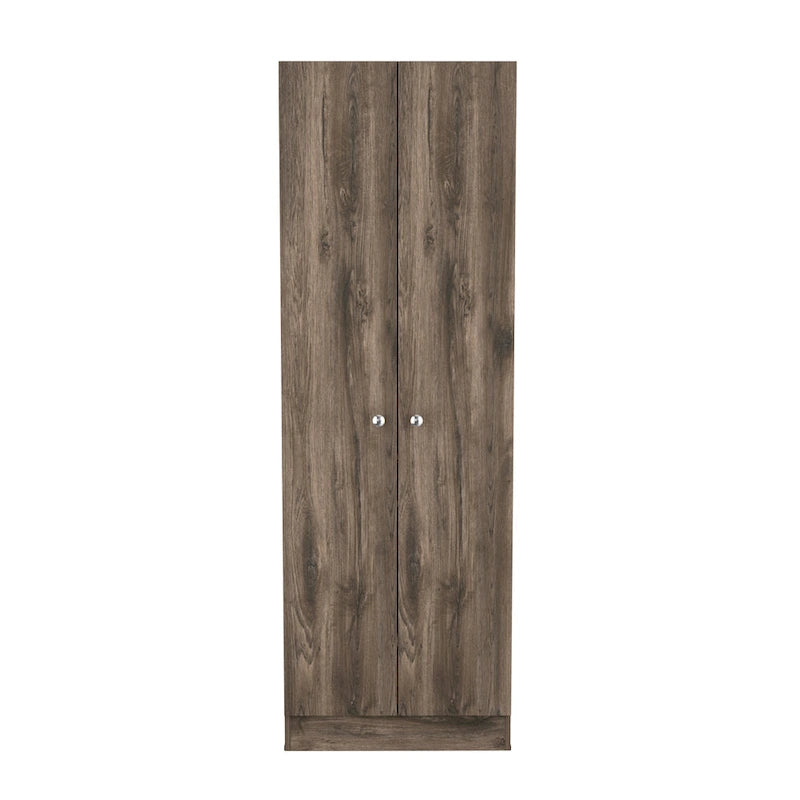 Armoire de rangement haute à double porte avec 5 étagères intérieures et poignées chromées