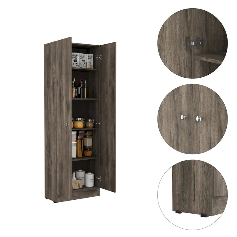 Armoire de rangement haute à double porte avec 5 étagères intérieures et poignées chromées