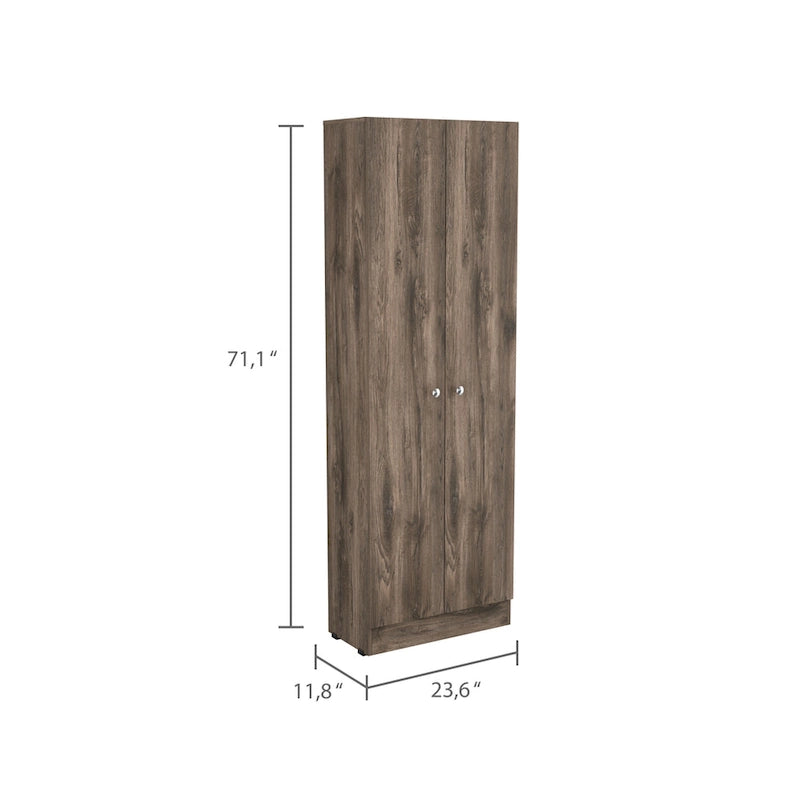 Armoire de rangement haute à double porte avec 5 étagères intérieures et poignées chromées