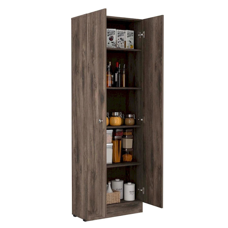Armoire de rangement haute à double porte avec 5 étagères intérieures et poignées chromées