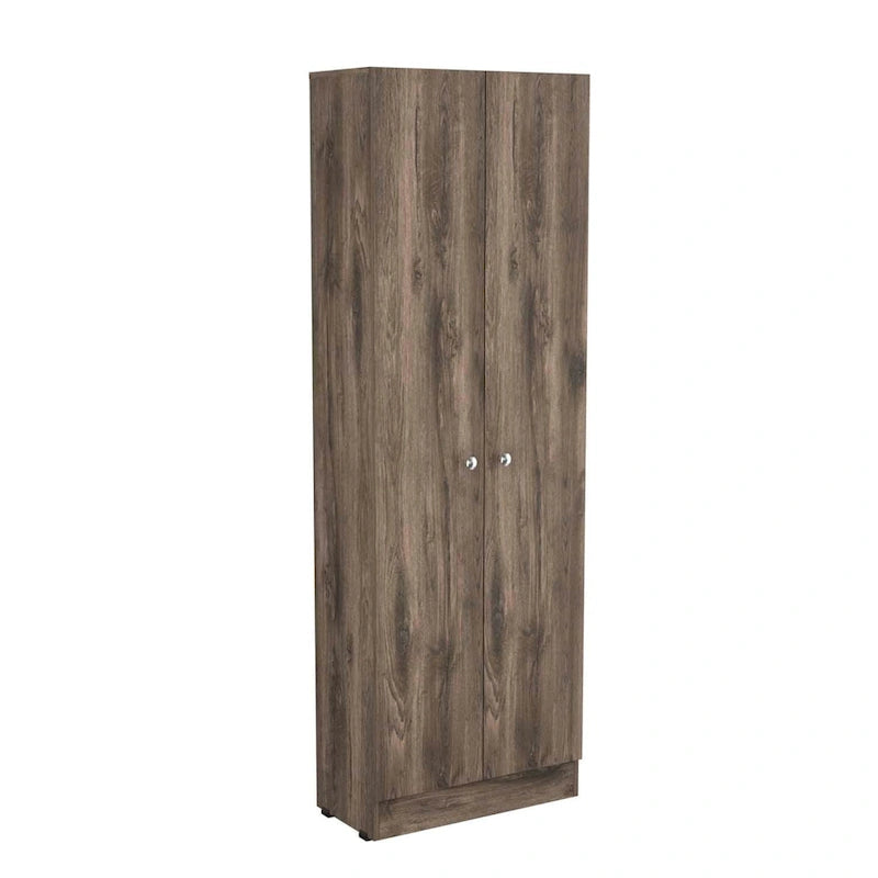 Armoire de rangement haute à double porte avec 5 étagères intérieures et poignées chromées