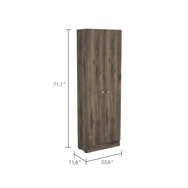 Armoire de rangement haute à double porte avec 5 étagères intérieures et poignées chromées
