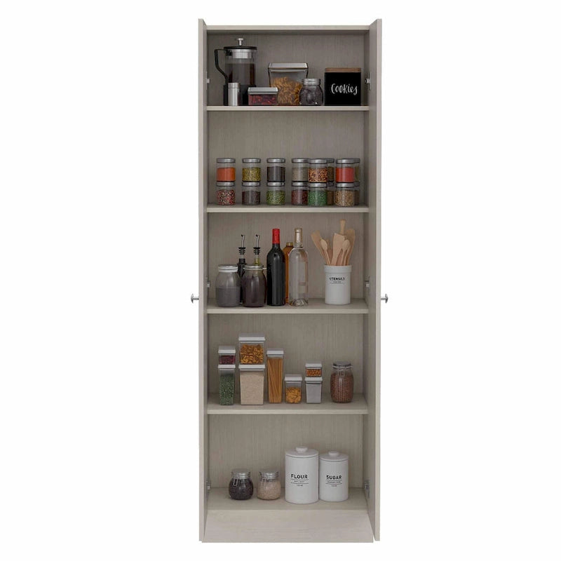 Armoire de rangement haute à double porte avec 5 étagères intérieures et poignées chromées
