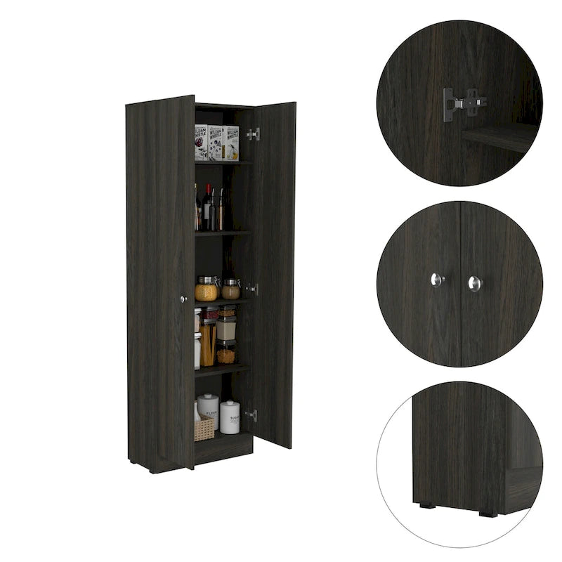 Armoire de rangement haute à double porte avec 5 étagères intérieures et poignées chromées