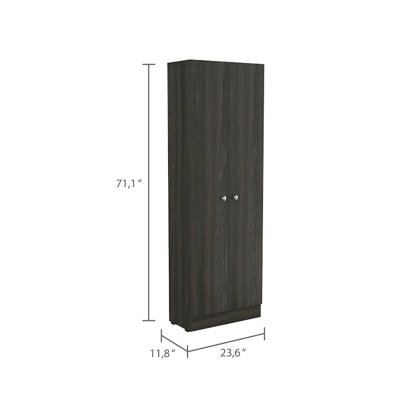 Armoire de rangement haute à double porte avec 5 étagères intérieures et poignées chromées