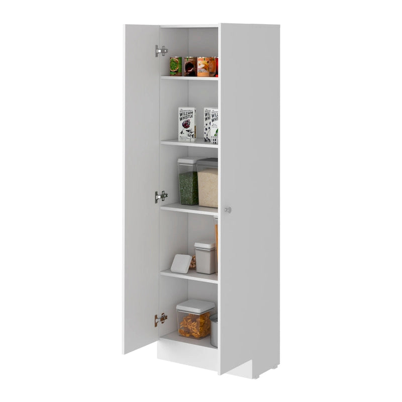 Armoire de rangement haute à double porte avec 5 étagères intérieures et poignées chromées