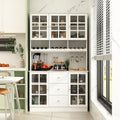 Meuble de Cuisine Haut avec Portes en Verre Trempé, Casier à Bouteilles, Porte-Verres à Pied et 3 Tiroirs