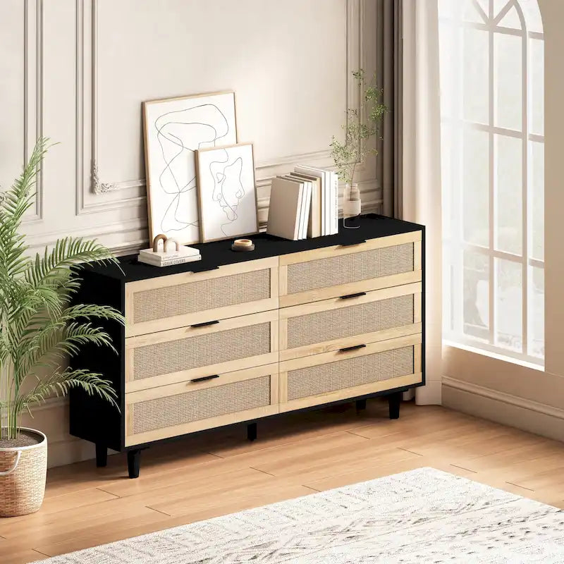 Armoire de rangement 6 tiroirs en rotin de 59,06 L