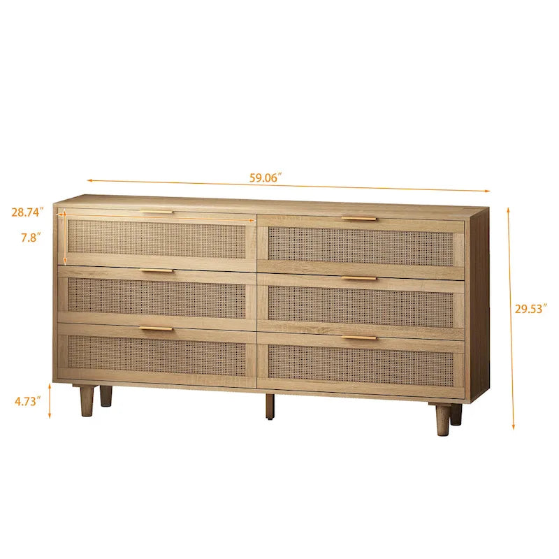 Armoire de rangement 6 tiroirs en rotin de 59,06 L