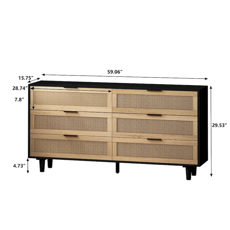 Armoire de rangement 6 tiroirs en rotin de 59,06 L
