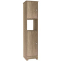 Armoire colonne étroite en lin avec 2 portes simples et une étagère centrale ouverte