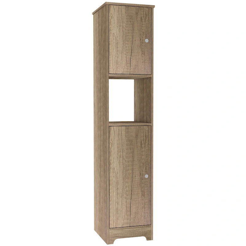 Armoire colonne étroite en lin avec 2 portes simples et une étagère centrale ouverte