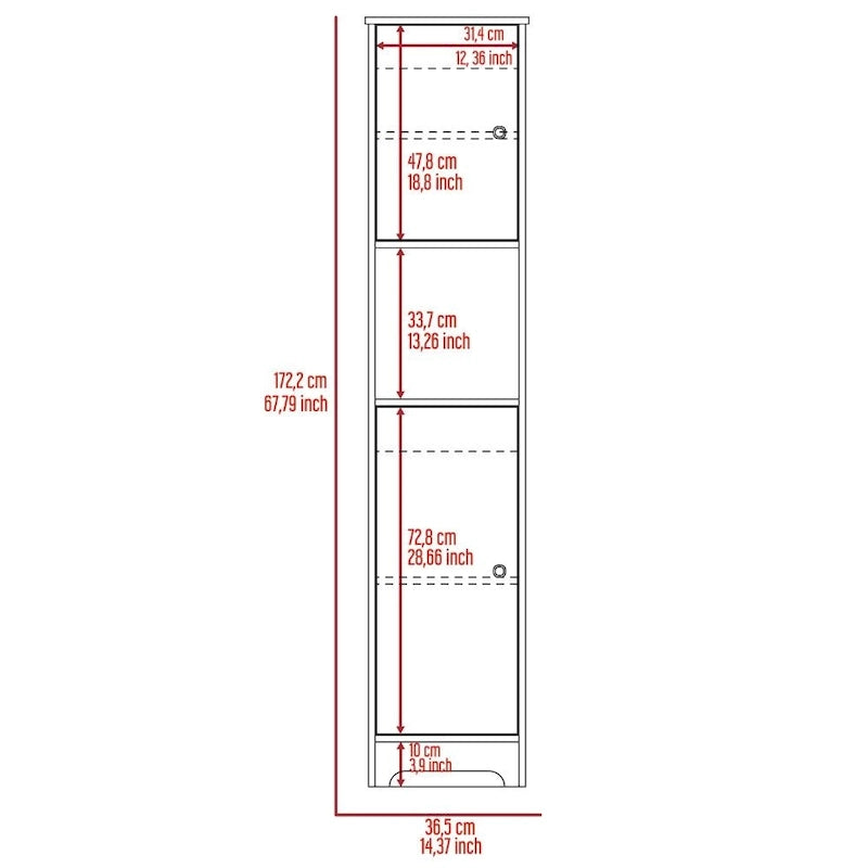 Armoire colonne étroite en lin avec 2 portes simples et une étagère centrale ouverte