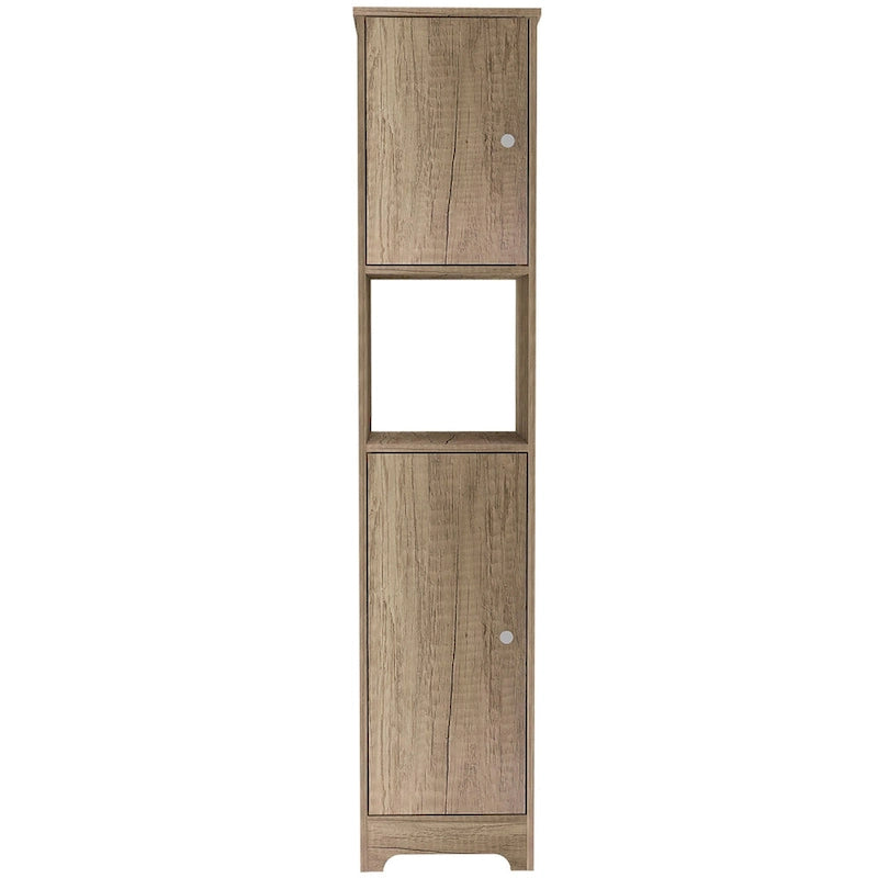 Armoire colonne étroite en lin avec 2 portes simples et une étagère centrale ouverte